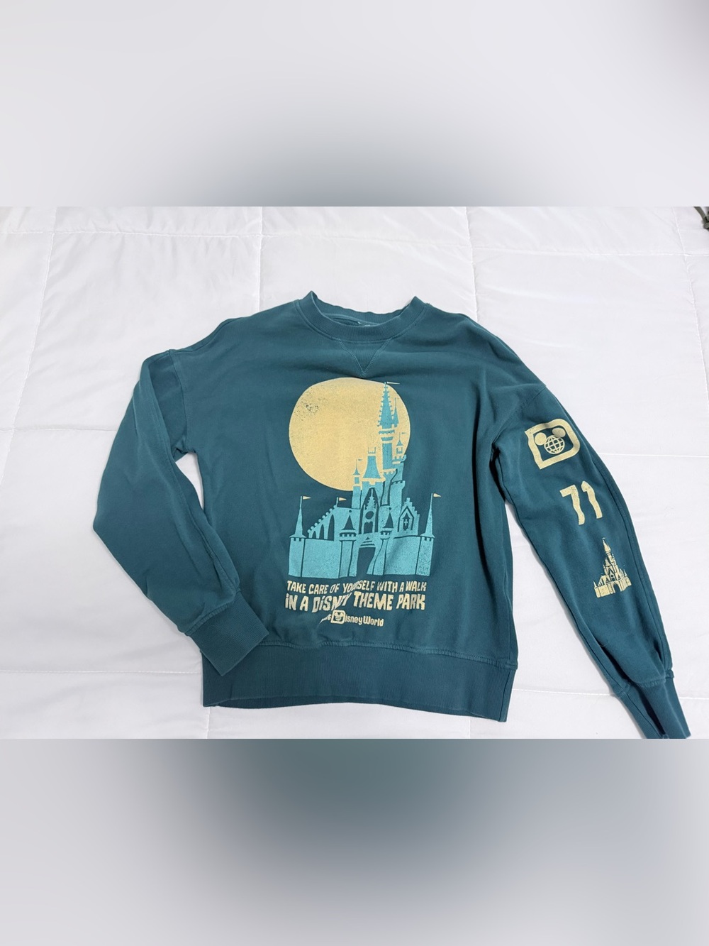Disney Blue Sweatshirt with Light Blue Castle and Cream Moon Graphic